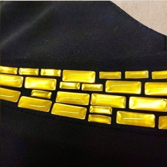 ANNE KLEIN🌹SIZE 8🌹BLACK SHEATH DRESS W GOLD JEWEL DETAILS AND BLACK SCARF - Picture 7 of 12